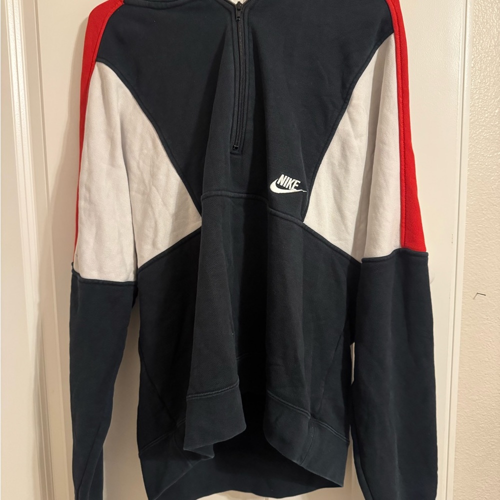 Nike Black and Red Vintage Zip Up Hoodie